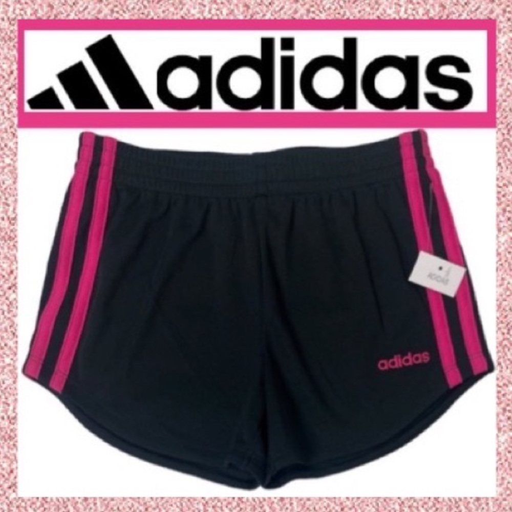 Adidas Athletic Shorts Black Pink Stripe Elastic Waist Adidas Girls Size 4
